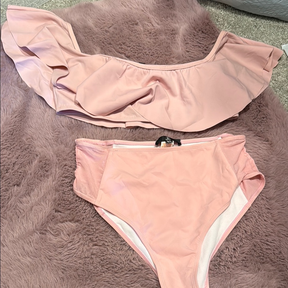 Missguided Pink Ruffle Bikini Set